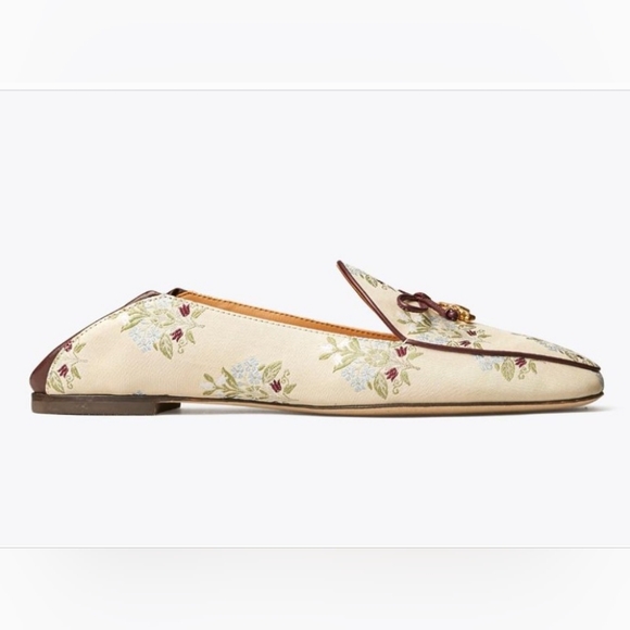 TORY BURCH Tory Charm Bouquet Jacquard Slip On Preppy Cottage Loafer Mule‎ Flats